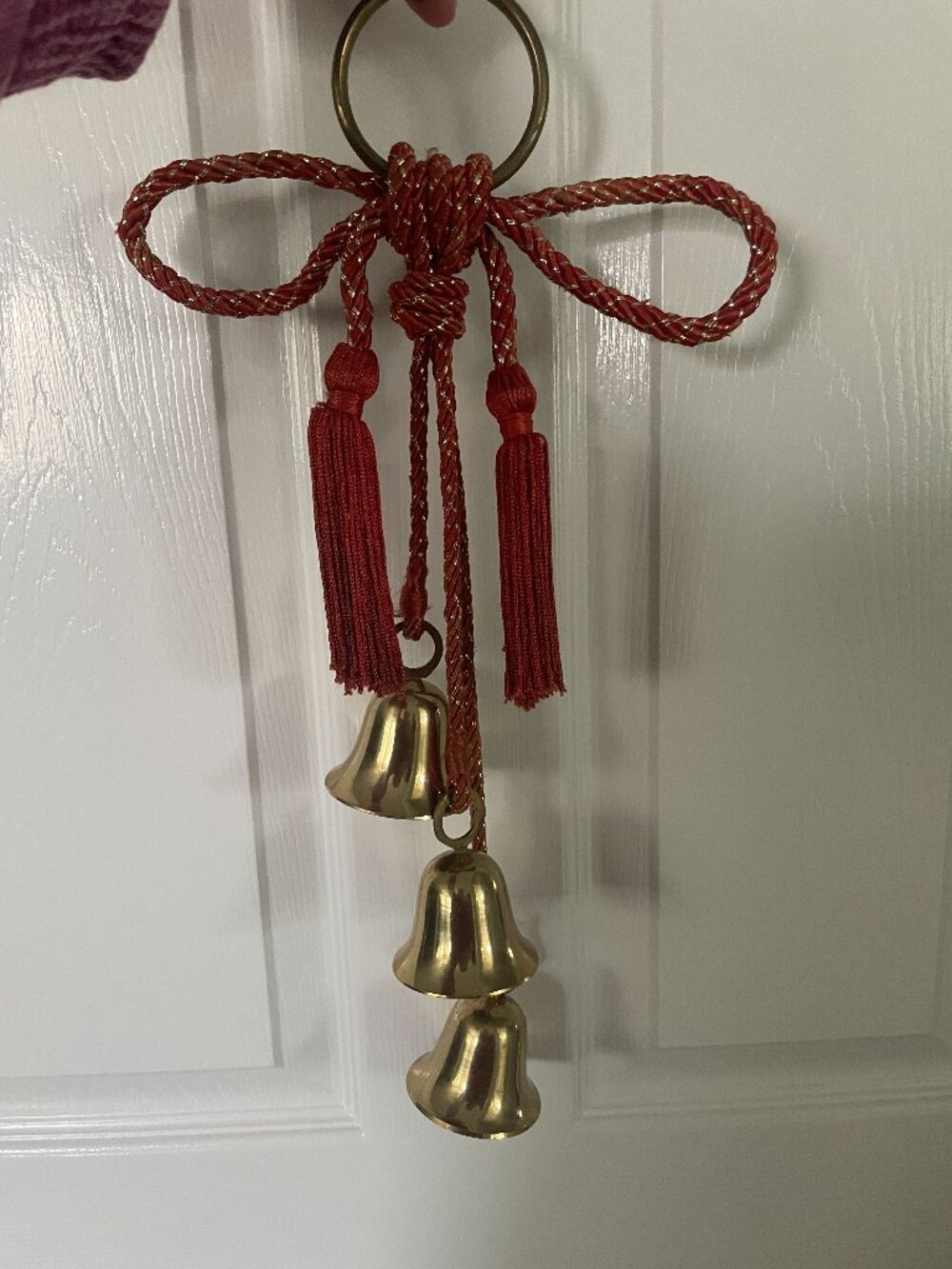 Vintage Brass Hanging Door Bells Red Bow House of Lloyd Christmas Holiday Red